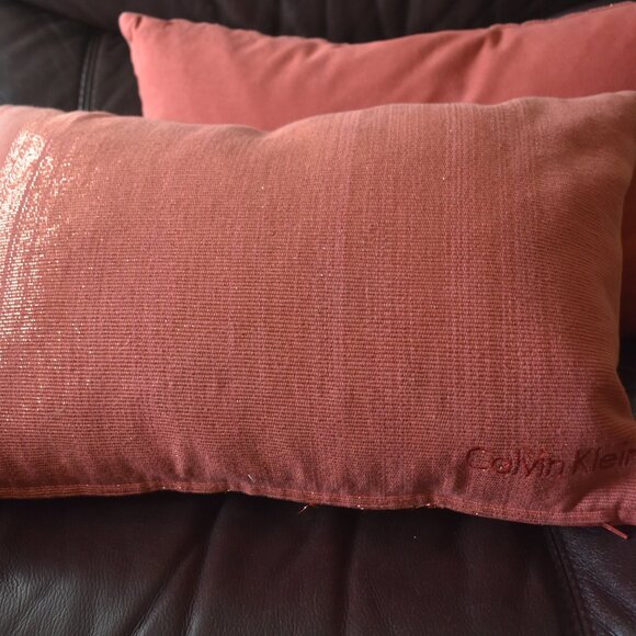 burnt red Orange DUCK Feathers Throw Pillow By Calvin Klein Furniture pair 2 Set - Picture 4 of 14